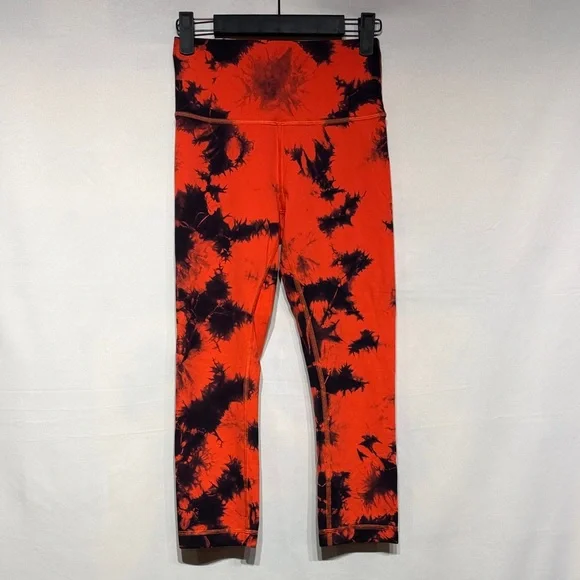Lululemon Wunder Train High-Rise Crop 21" *Wash Tie Dye Carnation Red Black Sz 6 - Picture 2 of 10